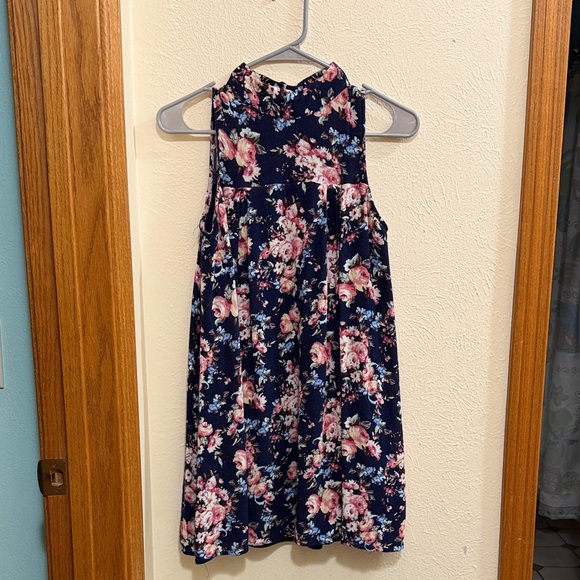 Altar'd State Dresses & Skirts - Floral Sleeveless Women's Dress - Navy and Pink High Neck